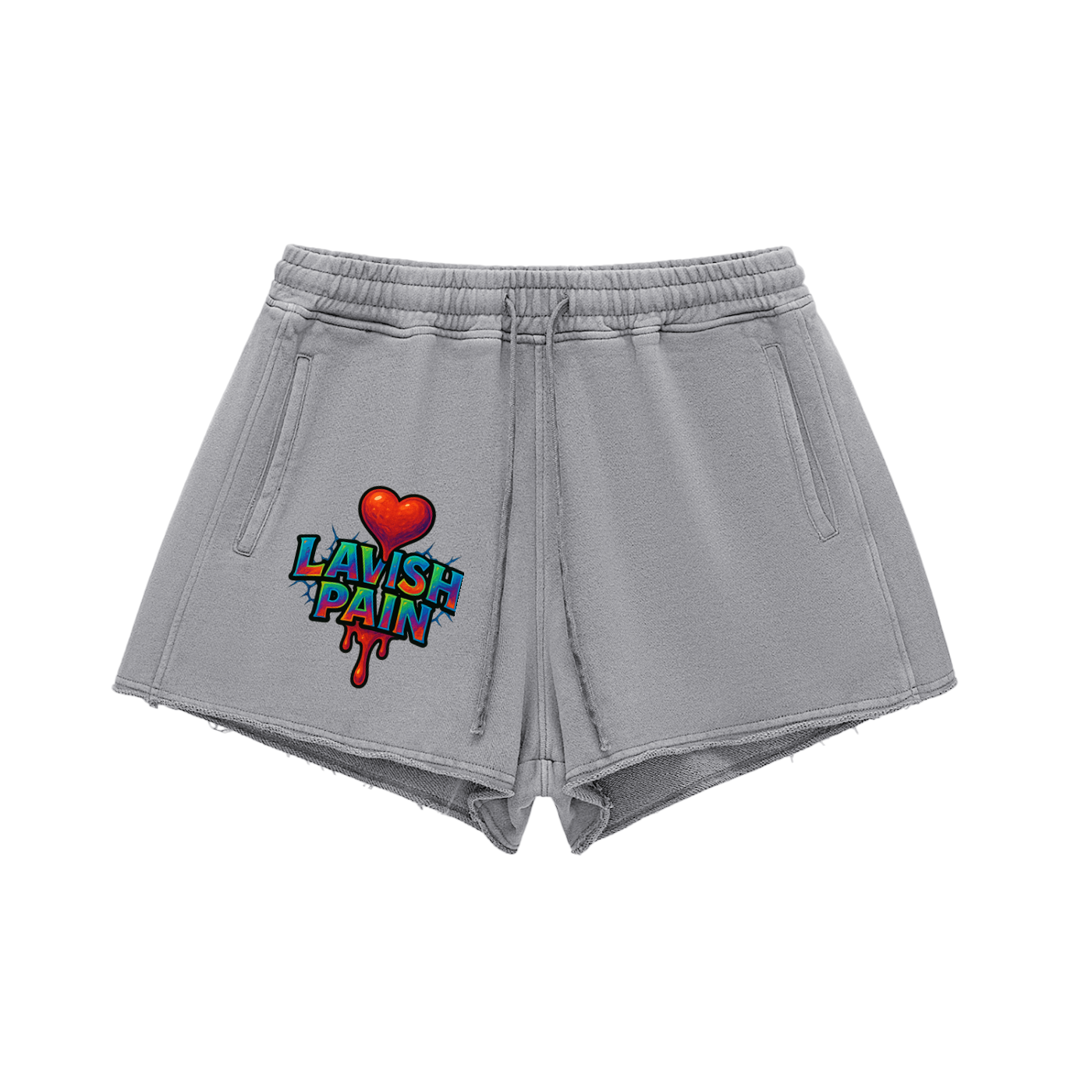 Snow Washed Raw Edge Drawstring Shorts