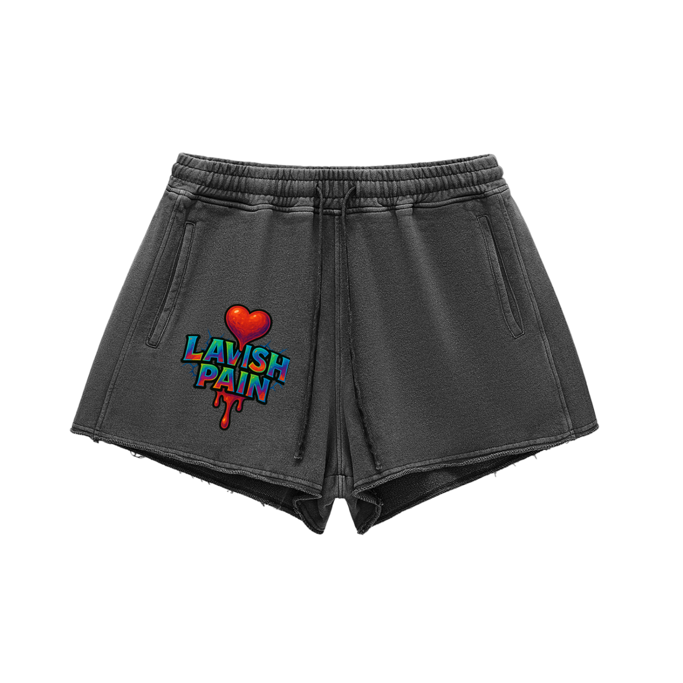 Snow Washed Raw Edge Drawstring Shorts